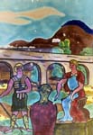 One of 14 tiles painted by Claude Renoir decorating "The Way of the Cross" Chemin de Vers la Ville Annot